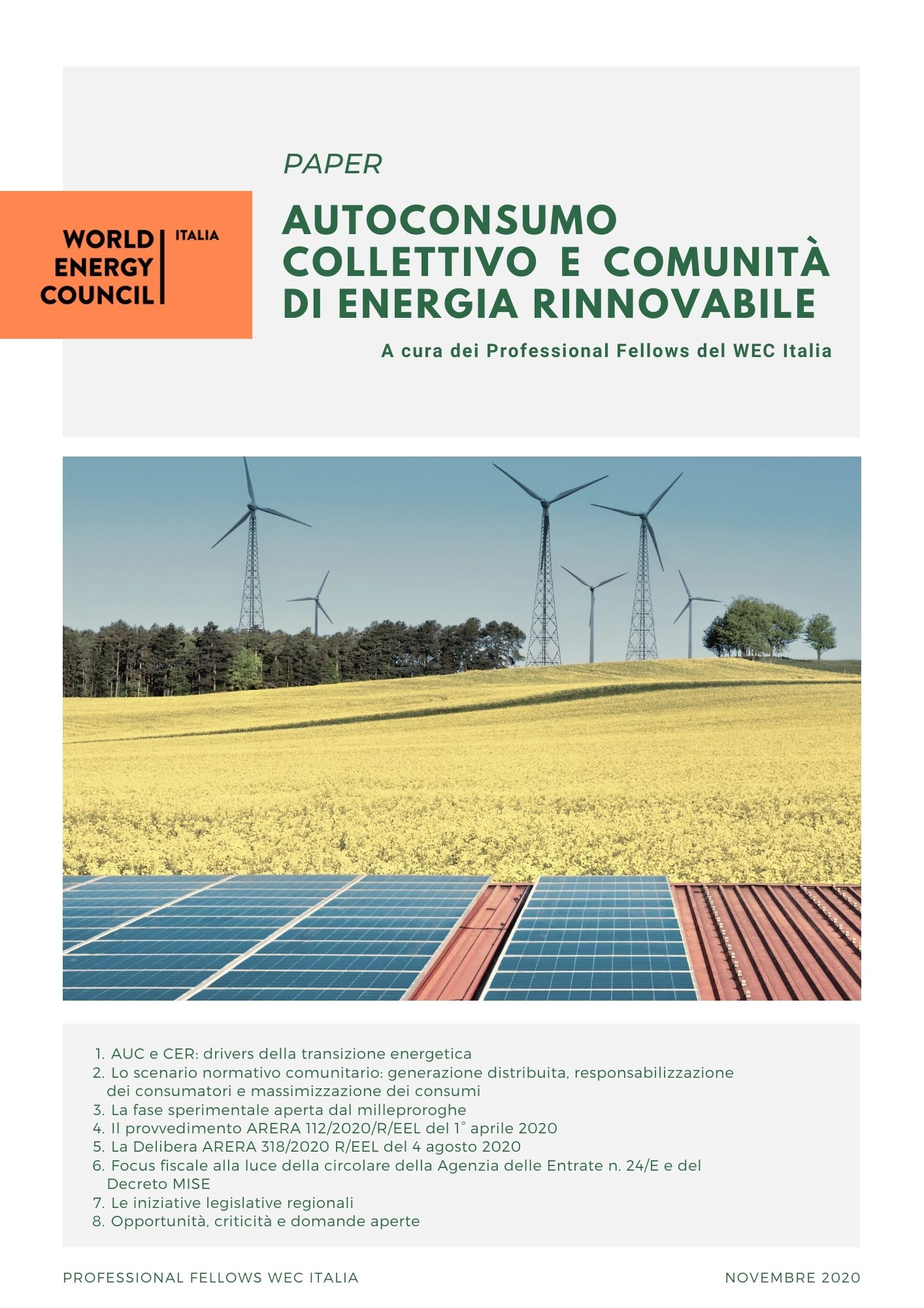 Paper "Autoconsumo collettivo e comunità di energia rinnovabile", a cura dei Professional Fellows WEC Italia
